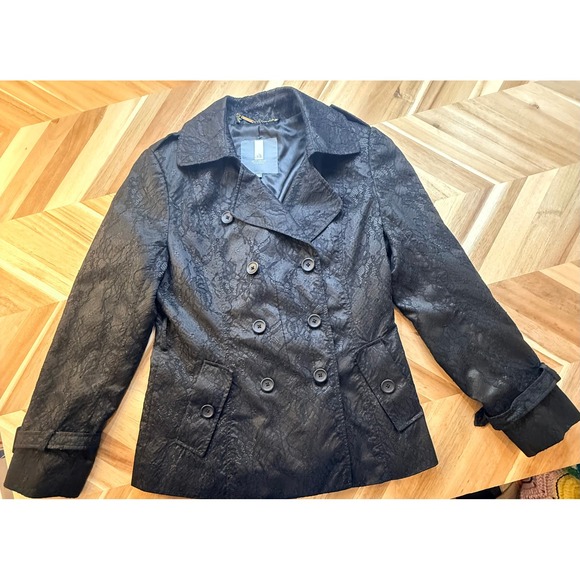 Anne Kanner Classic Black Lace Double Breast Peacoat Jacket Women 40 Date Night - Picture 2 of 9